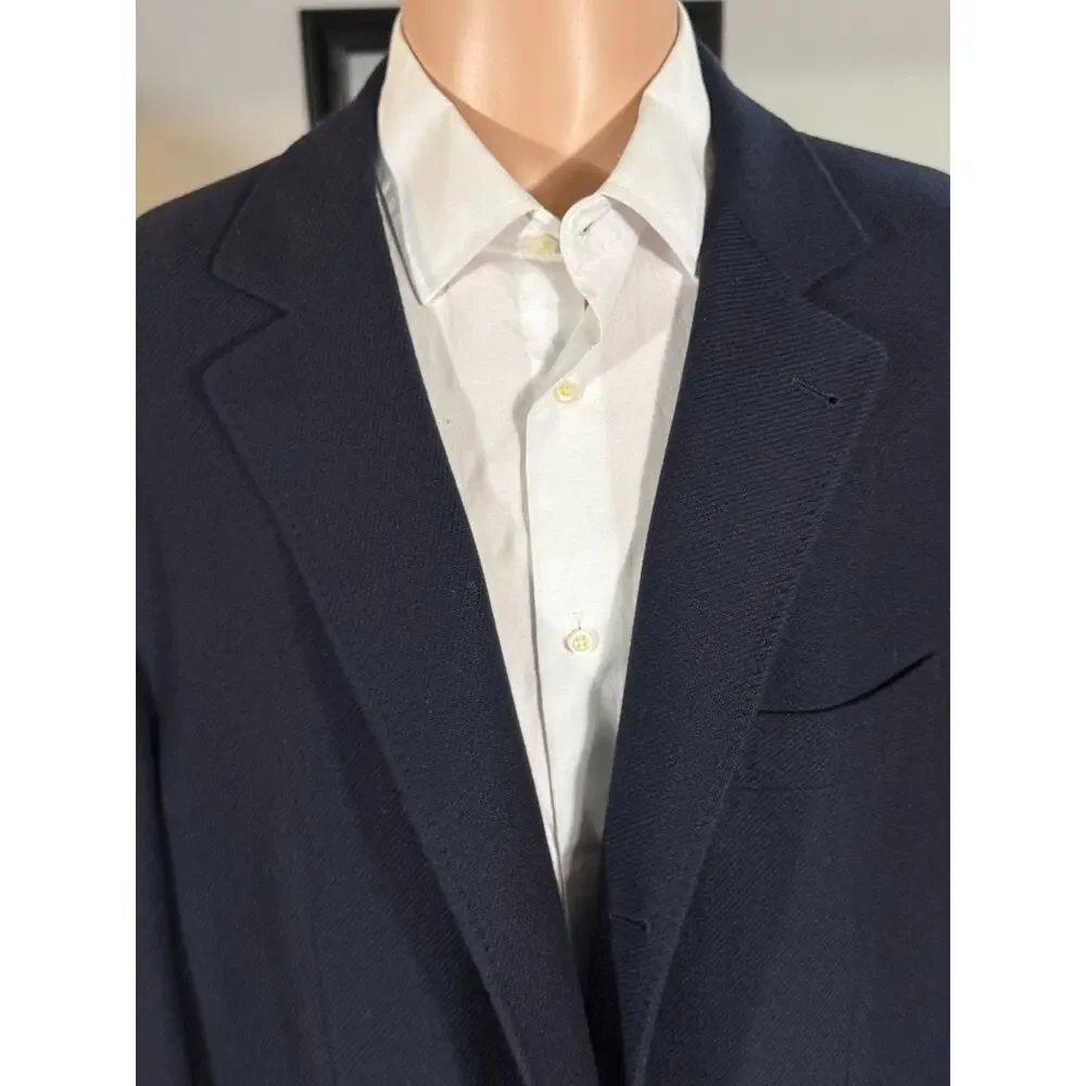 Brunello Cucinelli Heavy Flannel Twill Cashmere Silk Blazer 56 46R Navy Blue